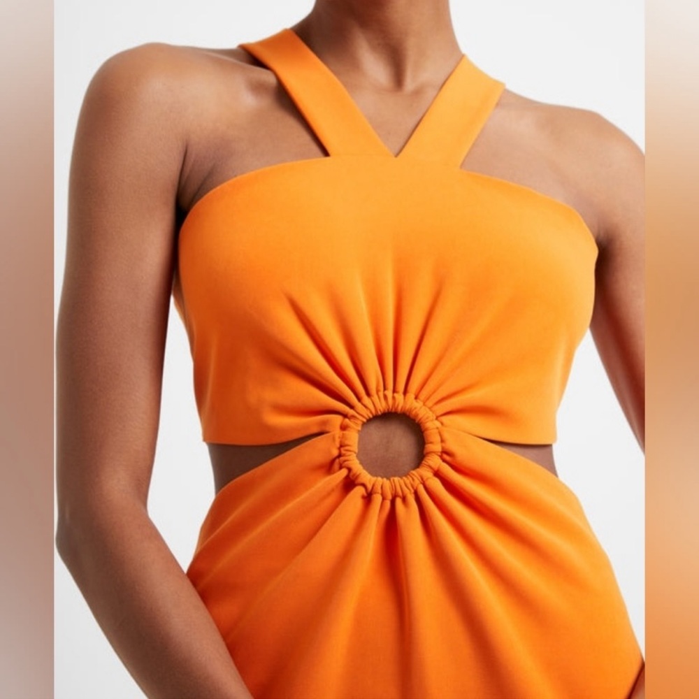 French Connection Side Cut-Outs O-Ring Halter Neck Echo Dress -Size 4 - Picture 9 of 12